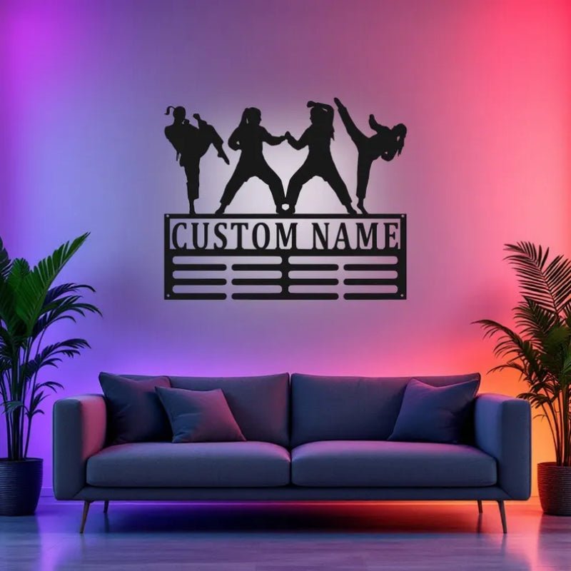 Custom Karate Women Medal Holder with LED Light – Personalized Martial Arts Wall or Shelf Display for Female Karate Students, Home Gym, or Dojo, Unique Gift for Women Martial Arts Enthusiasts 10800640 - DiyGiftly
