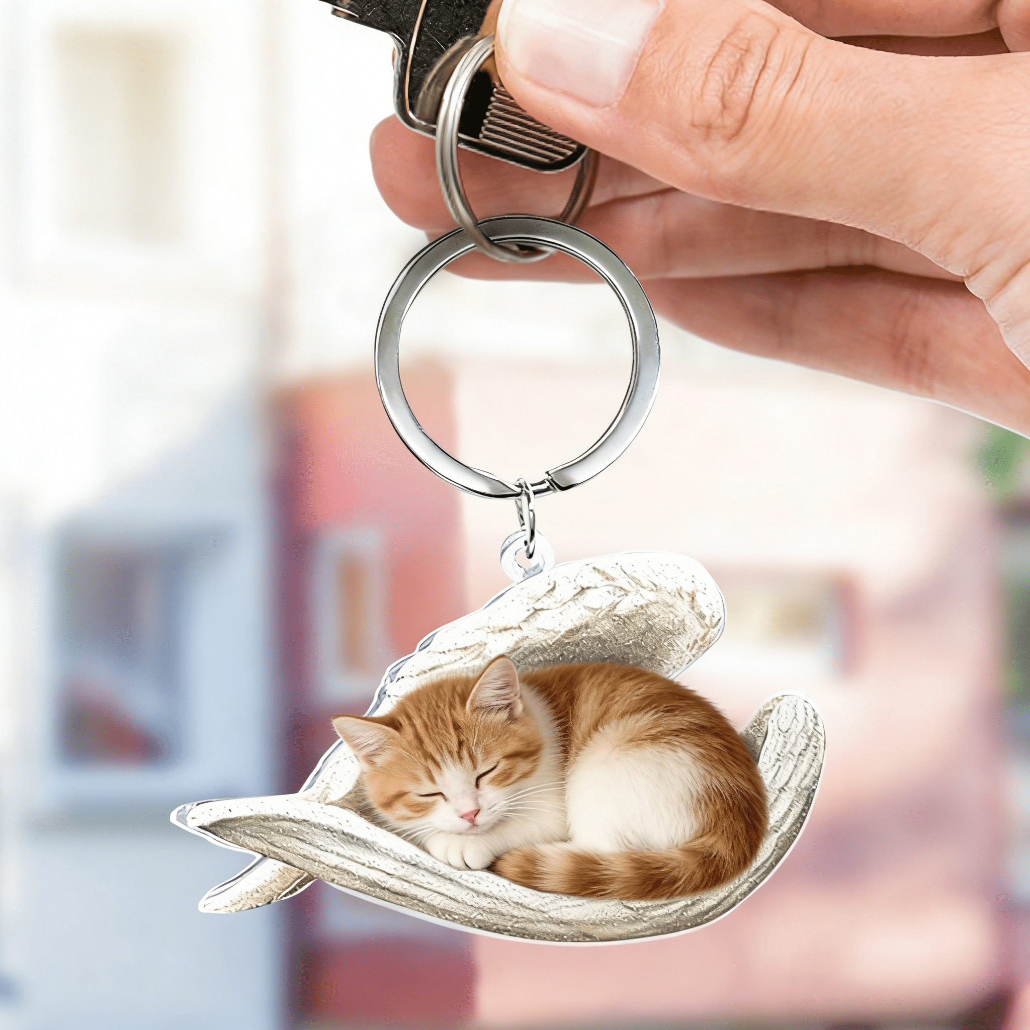personalized cat acrylic keychain sleeping angel cat loss of gift
