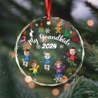 Custom Kid Face Family Our Grandkids Christmas Gift For Grandma Grandpa Mom Dad Glass Circle Ornament 692028 - DiyGiftly