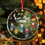 Custom Kid Face Family Our Grandkids Christmas Gift For Grandma Grandpa Mom Dad Glass Circle Ornament 692028 - DiyGiftly