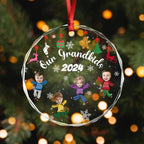 Custom Kid Face Family Our Grandkids Christmas Gift For Grandma Grandpa Mom Dad Glass Circle Ornament 692028 - DiyGiftly