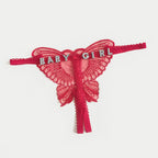 Custom Lace Hollow Butterfly Sexy Low Waist Pantie with jewelry Crystal Letter Name Open Cut Thong Women's Underwear Valentines Gift - DiyGiftly