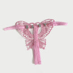 Custom Lace Hollow Butterfly Sexy Low Waist Pantie with jewelry Crystal Letter Name Open Cut Thong Women's Underwear Valentines Gift - DiyGiftly