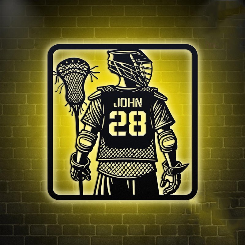 Custom Lacrosse Player Metal Wall Art with LED Light – Personalized Sports Name Sign, Bedroom, Game Room, Garage Decor, Unique Lacrosse Gift 821056 - DiyGiftly