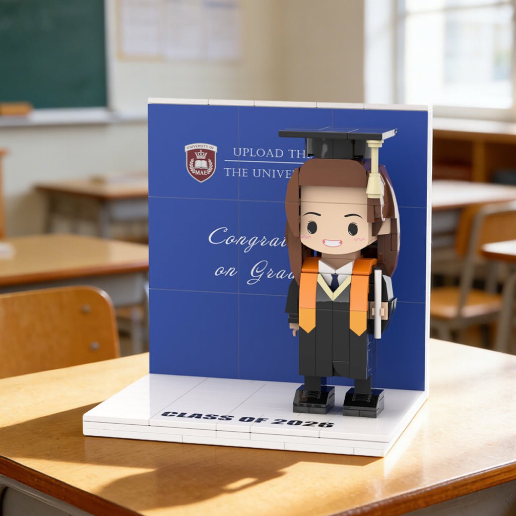 Custom LOGO Cute Brick Figure Full Body Customizable 1 Person Display Panel Graduation Gift - DiyGiftly