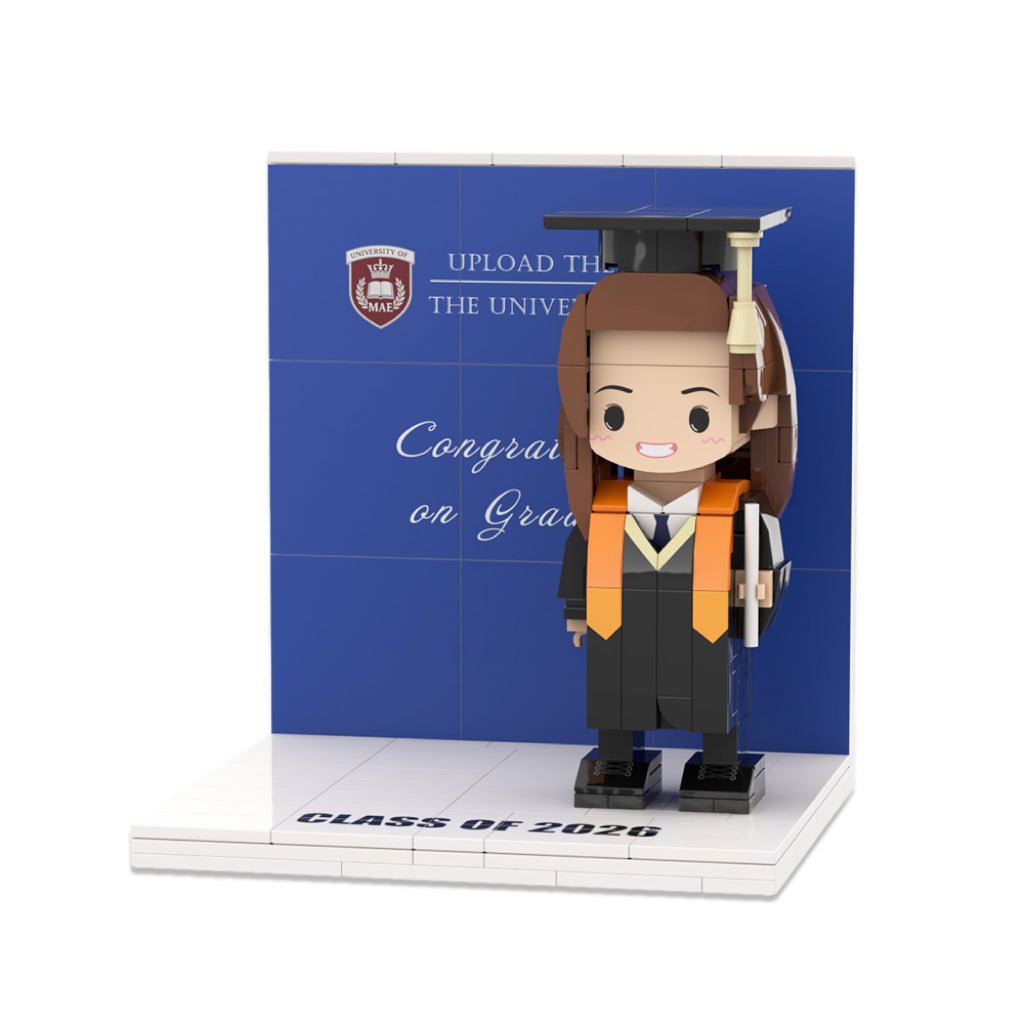 Custom LOGO Cute Brick Figure Full Body Customizable 1 Person Display Panel Graduation Gift - DiyGiftly