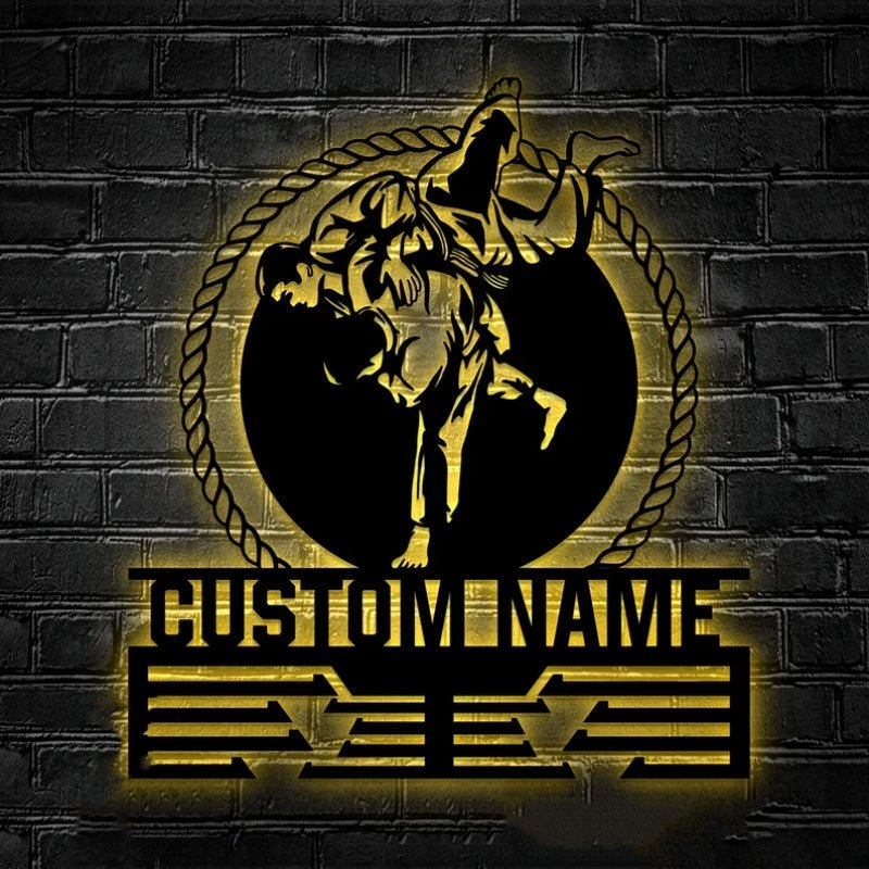 Custom Metal Brazilian Jiu - Jitsu Medal Hanger Wall Art with LED Light – Personalized BJJ Fighter Wall Decor, Martial Arts Training Room Display, Home Gym Medal Rack, and Unique Sports Gift for Athletes 40153600 - DiyGiftly