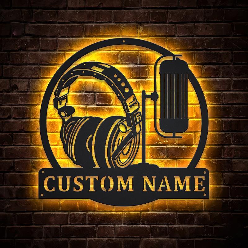 Custom Microphone Metal Sign – Personalized Music Studio Wall Art, DJ Booth or Recording Studio Decoration, LED Metal Sign for Singers, Musicians, and Music Lovers, Unique Gift for Home or Stage 54611456 - DiyGiftly