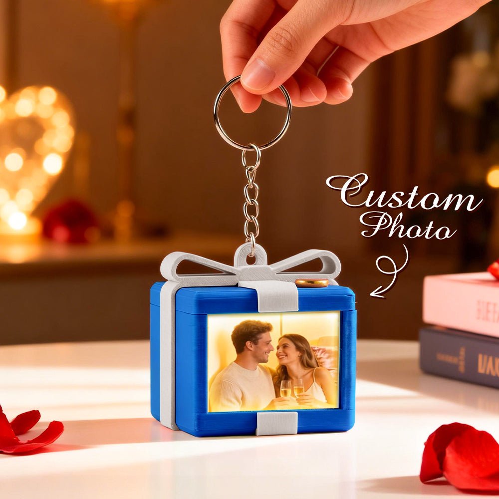 Custom Mirror Lamp Keychain Gift Box Shape Christmas Gift for Couple Valentines Gift - DiyGiftly