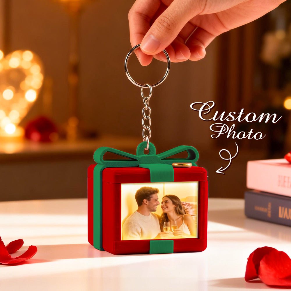 Custom Mirror Lamp Keychain Gift Box Shape Christmas Gift for Couple Valentines Gift - DiyGiftly