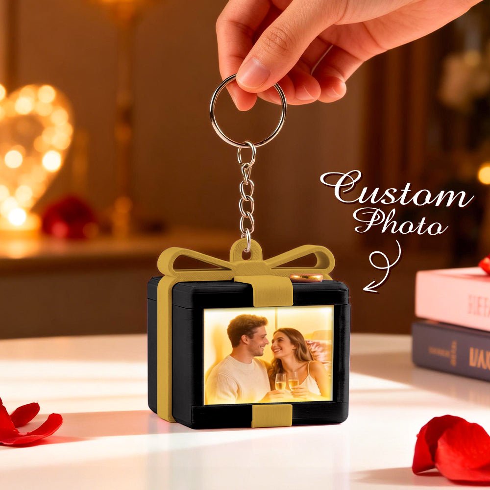 Custom Mirror Lamp Keychain Gift Box Shape Christmas Gift for Couple Valentines Gift - DiyGiftly