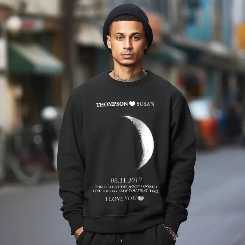 Sweatshirt Personalized Moon Phase Crewneck 1st Year Anniversary Gift for Couple cozy couple keepsake