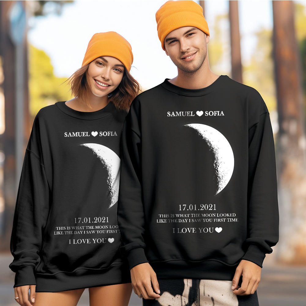 Sweatshirt Personalized Moon Phase Crewneck 1st Year Anniversary Gift for Couple everyday wear