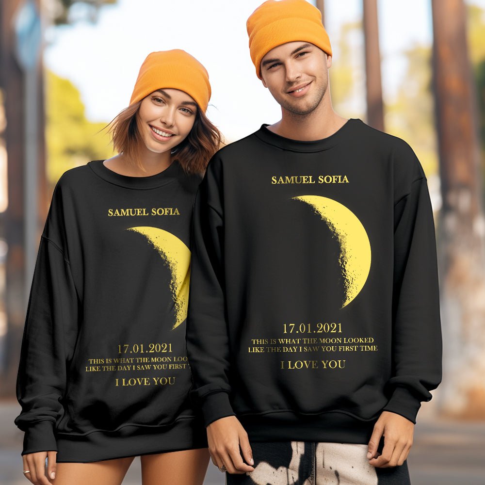 Sweatshirt Personalized Moon Phase Crewneck 1st Year Anniversary Gift for Couple