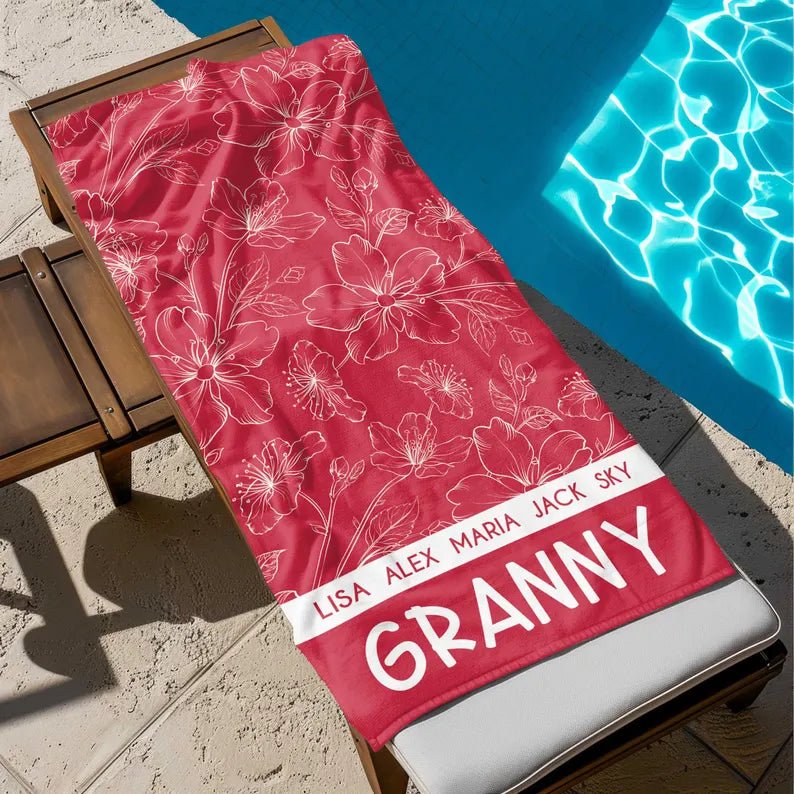 Custom Mother's Day Gift For Grandma, Personalized Grandma Beach Towel, Grandmas Garden Beach Towel, Vacation Gift for Mom, Child Name Towel 24947712 - DiyGiftly
