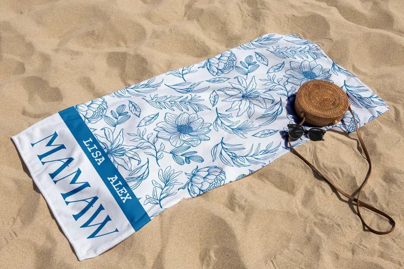 Custom Mother's Day Gift For Grandma, Personalized Grandma Beach Towel,Grandmas Garden Beach Towel, Vacation Gift for Mom, Child Name Towel 92348928 - DiyGiftly
