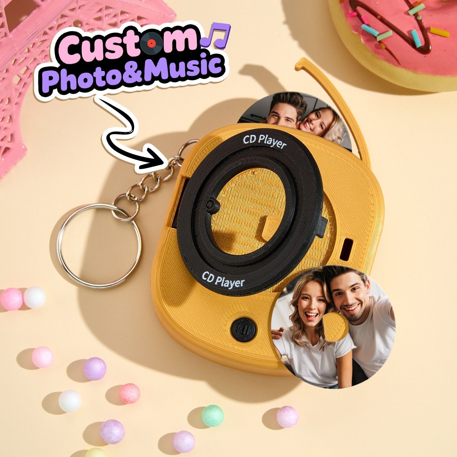 Custom Music CD Record Player Keychain Photo Keychain with Removable Disc - DiyGiftly