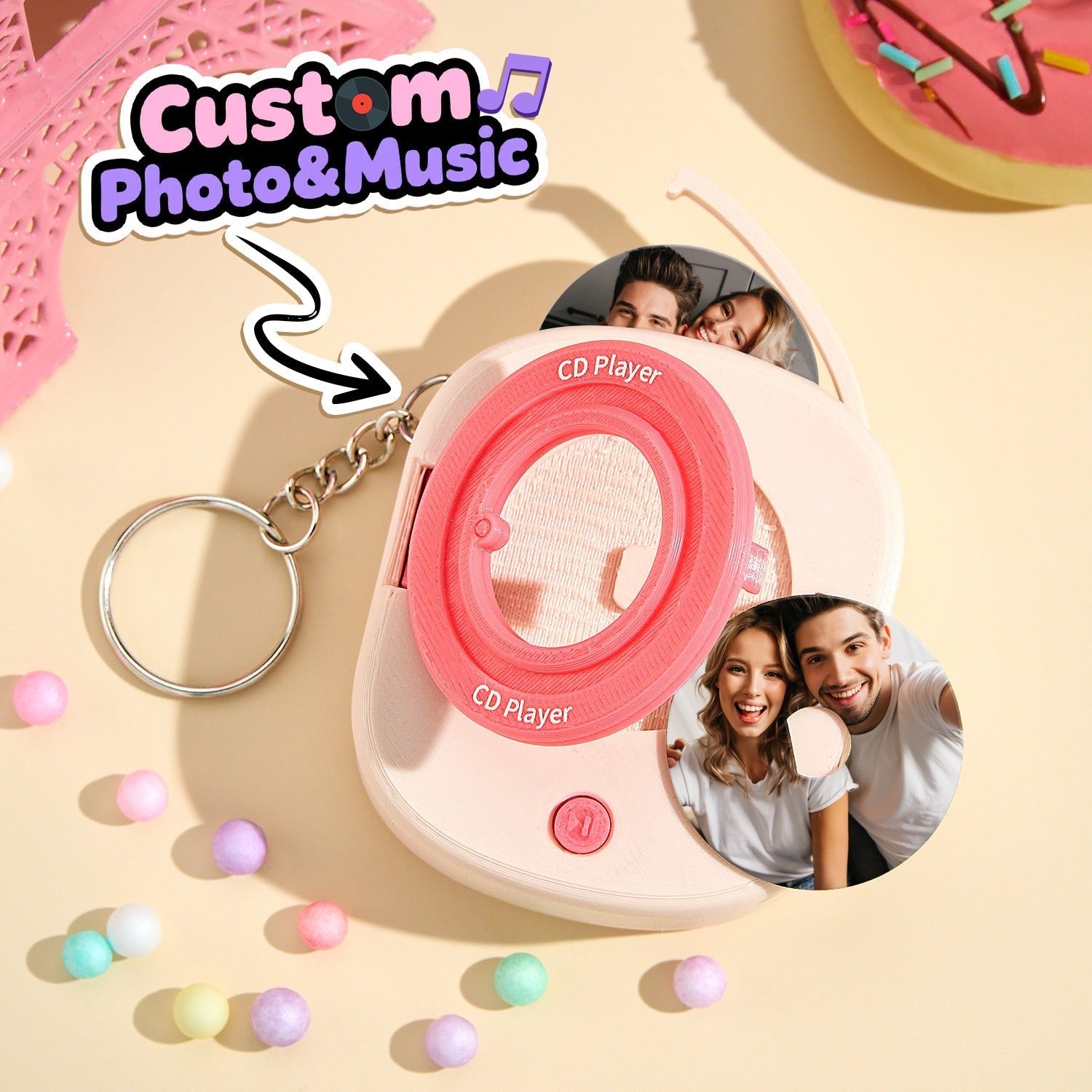 Custom Music CD Record Player Keychain Photo Keychain with Removable Disc - DiyGiftly