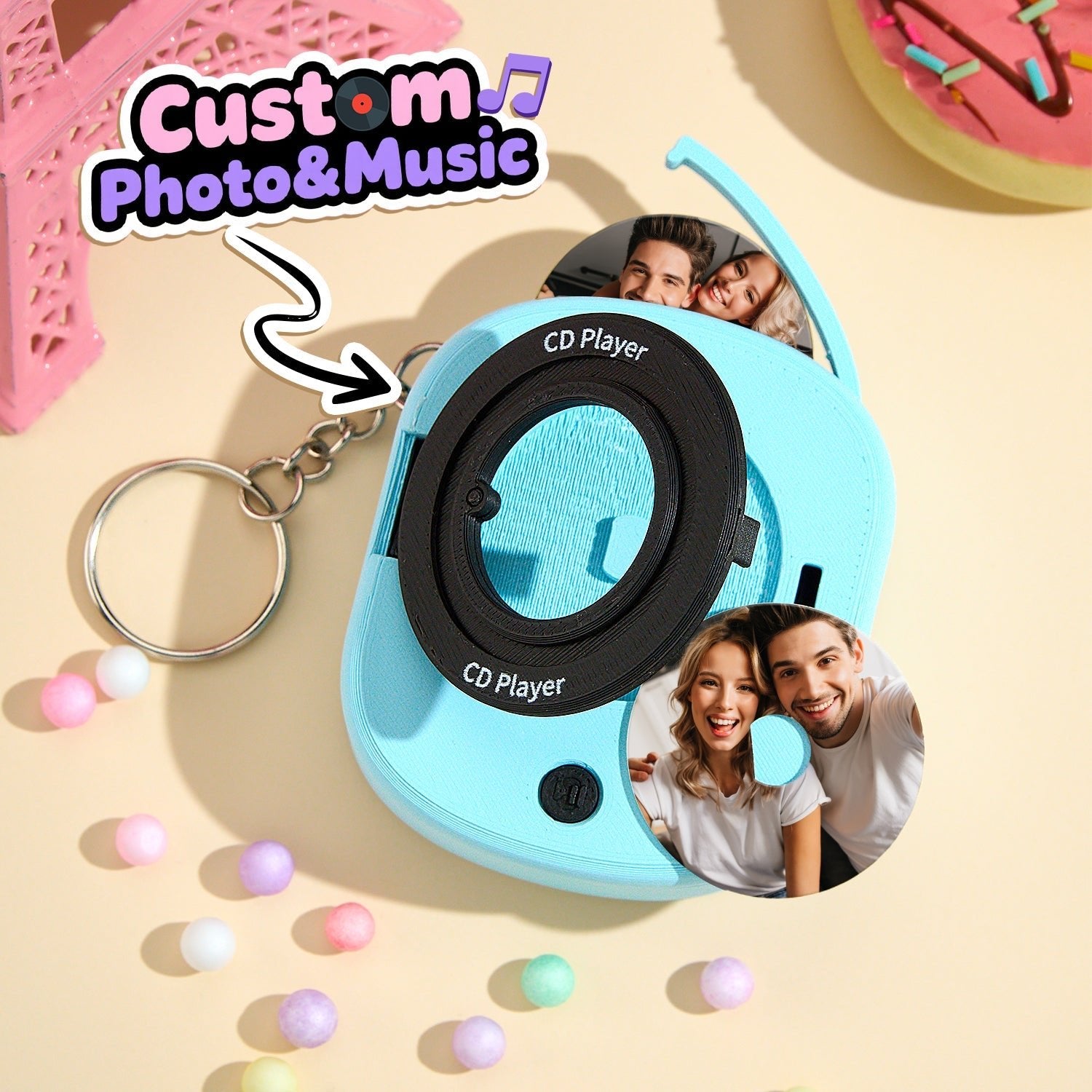 Custom Music CD Record Player Keychain Photo Keychain with Removable Disc - DiyGiftly