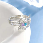 gifts for wife Heartfelt Surprise - Personalized Keepsake - Name and Text Double Heart Birthstone Promise Ring Anniversary Gi