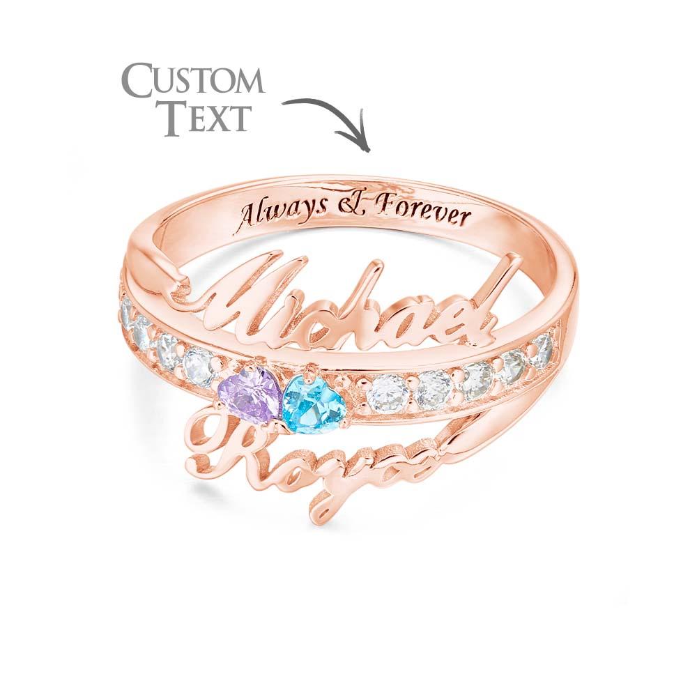gifts for wife Heartfelt Surprise - Personalized Keepsake - Name and Text Double Heart Birthstone Promise Ring Anniversary Gi