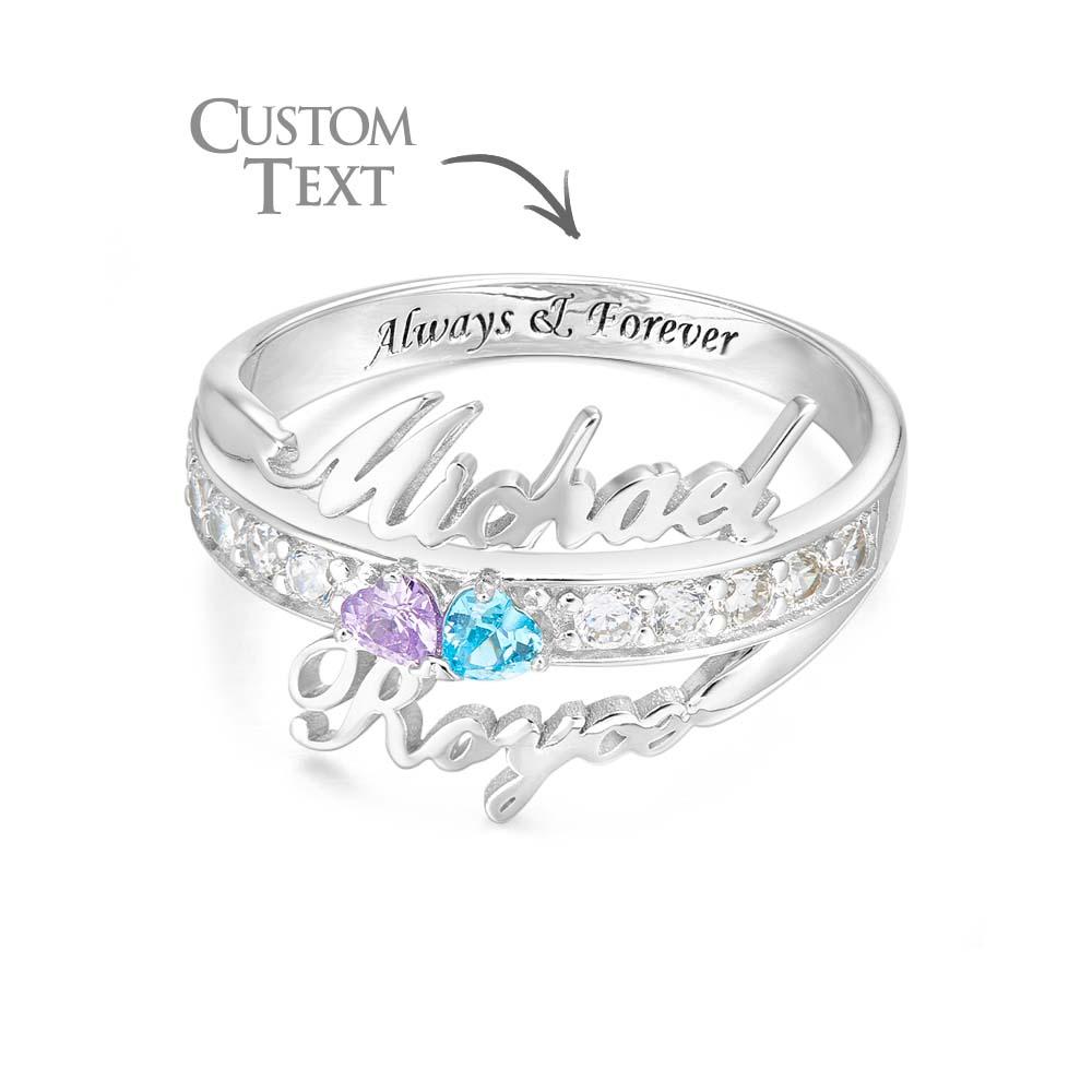 gifts for wife Heartfelt Surprise - Personalized Keepsake - Name and Text Double Heart Birthstone Promise Ring Anniversary Gi