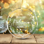Custom Name Couple Wedding Engagement Christmas Glass Circle Ornament 689080 - DiyGiftly