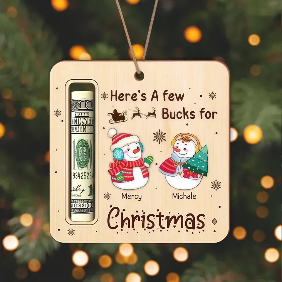 Custom Name Cute Snowman Christmas Gifts Wood Money Holder Ornament 689117 - DiyGiftly