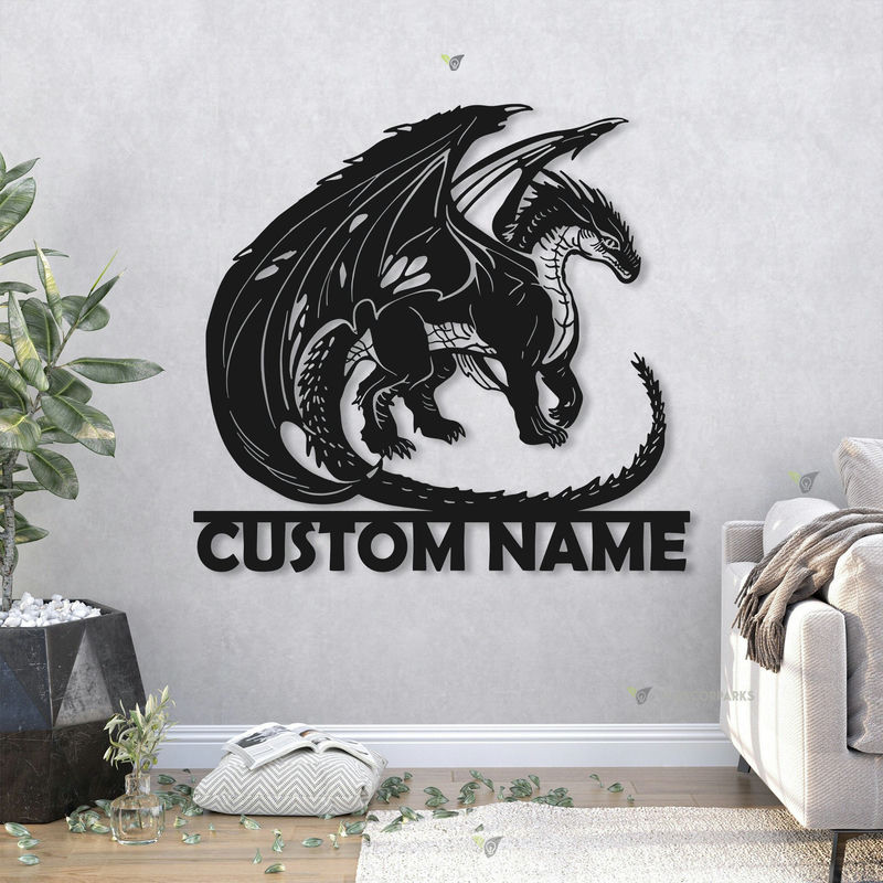 Custom Name Dragon Metal Sign – Personalized Fantasy Wall Plaque for Bedroom, Game Room, Man Cave, or Dragon Enthusiast Gift 9474176 - DiyGiftly