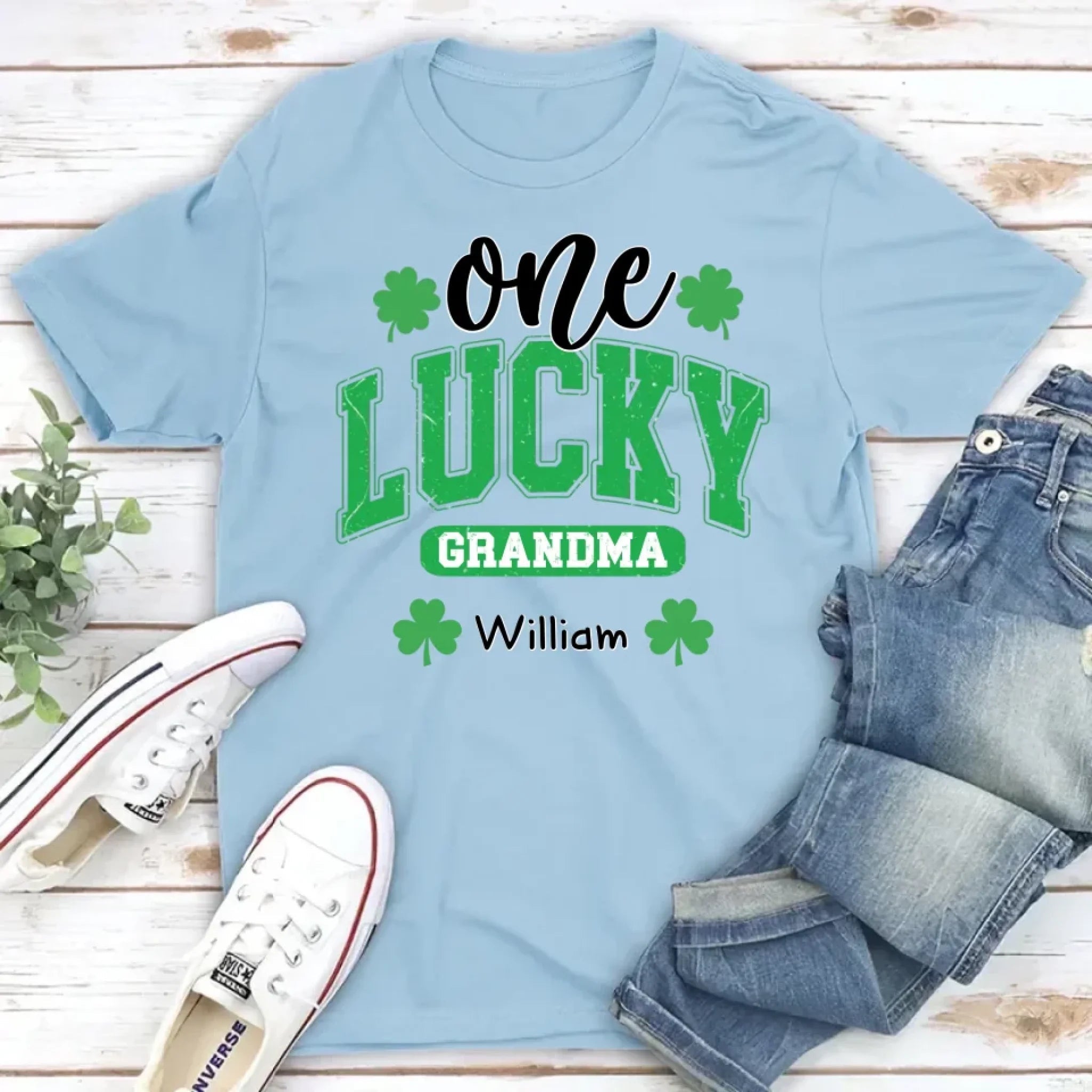 lucky four leaf clover t shirt personalized names st patricks day gift