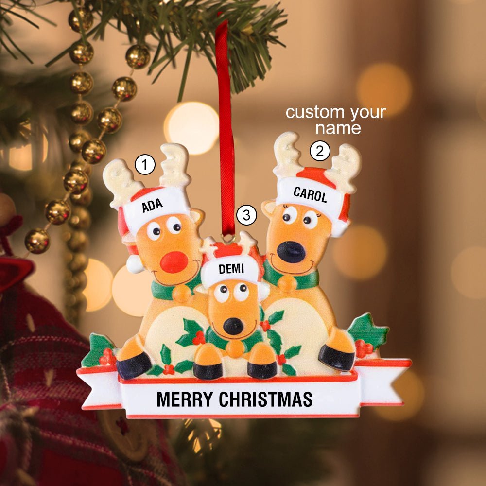 Custom Name Reindeer Family Xmas Ornament Personalized Christmas Decoration Gifts - DiyGiftly