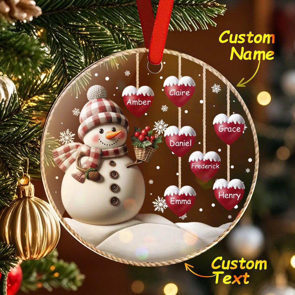 Custom Name Snowman Acrylic Ornament – Personalized Round Christmas Tree Decoration - DiyGiftly