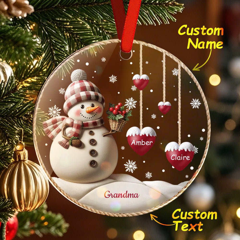 Custom Name Snowman Acrylic Ornament – Personalized Round Christmas Tree Decoration - DiyGiftly