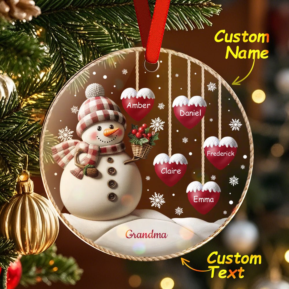 Custom Name Snowman Acrylic Ornament – Personalized Round Christmas Tree Decoration - DiyGiftly