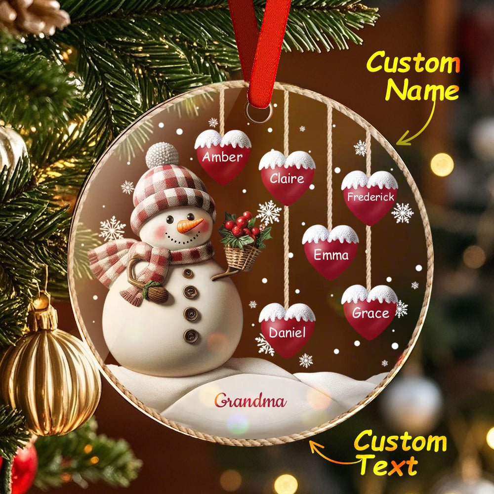 Custom Name Snowman Acrylic Ornament – Personalized Round Christmas Tree Decoration - DiyGiftly