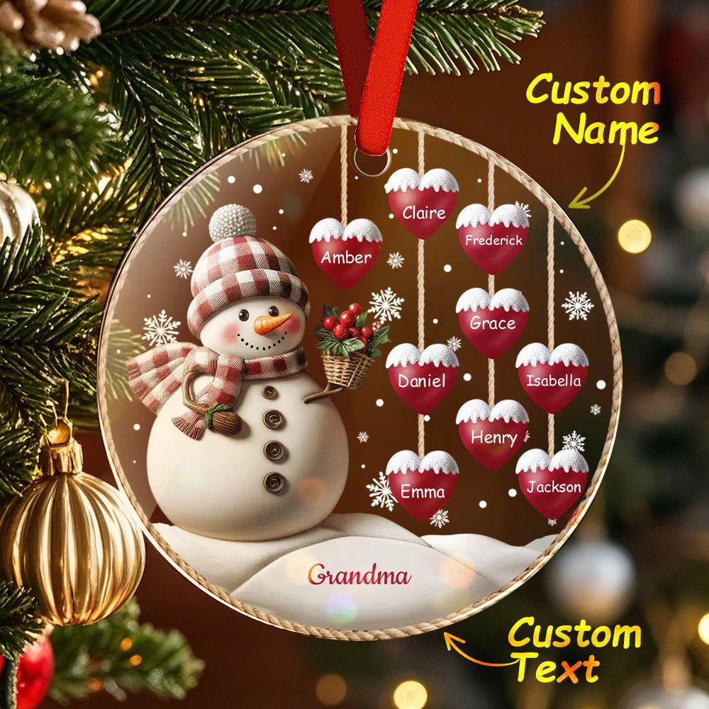 Custom Name Snowman Acrylic Ornament – Personalized Round Christmas Tree Decoration - DiyGiftly