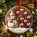 Custom Name Snowman Acrylic Ornament – Personalized Round Christmas Tree Decoration - DiyGiftly