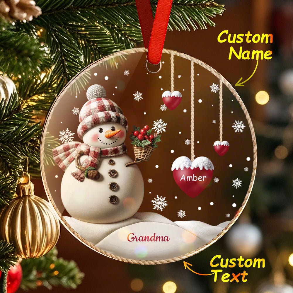 Custom Name Snowman Acrylic Ornament – Personalized Round Christmas Tree Decoration - DiyGiftly