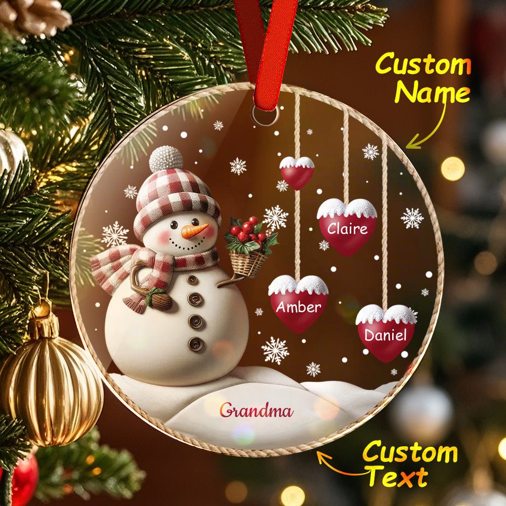 Custom Name Snowman Acrylic Ornament – Personalized Round Christmas Tree Decoration - DiyGiftly