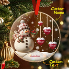 Custom Name Snowman Acrylic Ornament – Personalized Round Christmas Tree Decoration - DiyGiftly