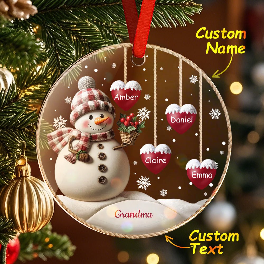 Custom Name Snowman Acrylic Ornament – Personalized Round Christmas Tree Decoration - DiyGiftly