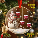Custom Name Snowman Acrylic Ornament – Personalized Round Christmas Tree Decoration - DiyGiftly
