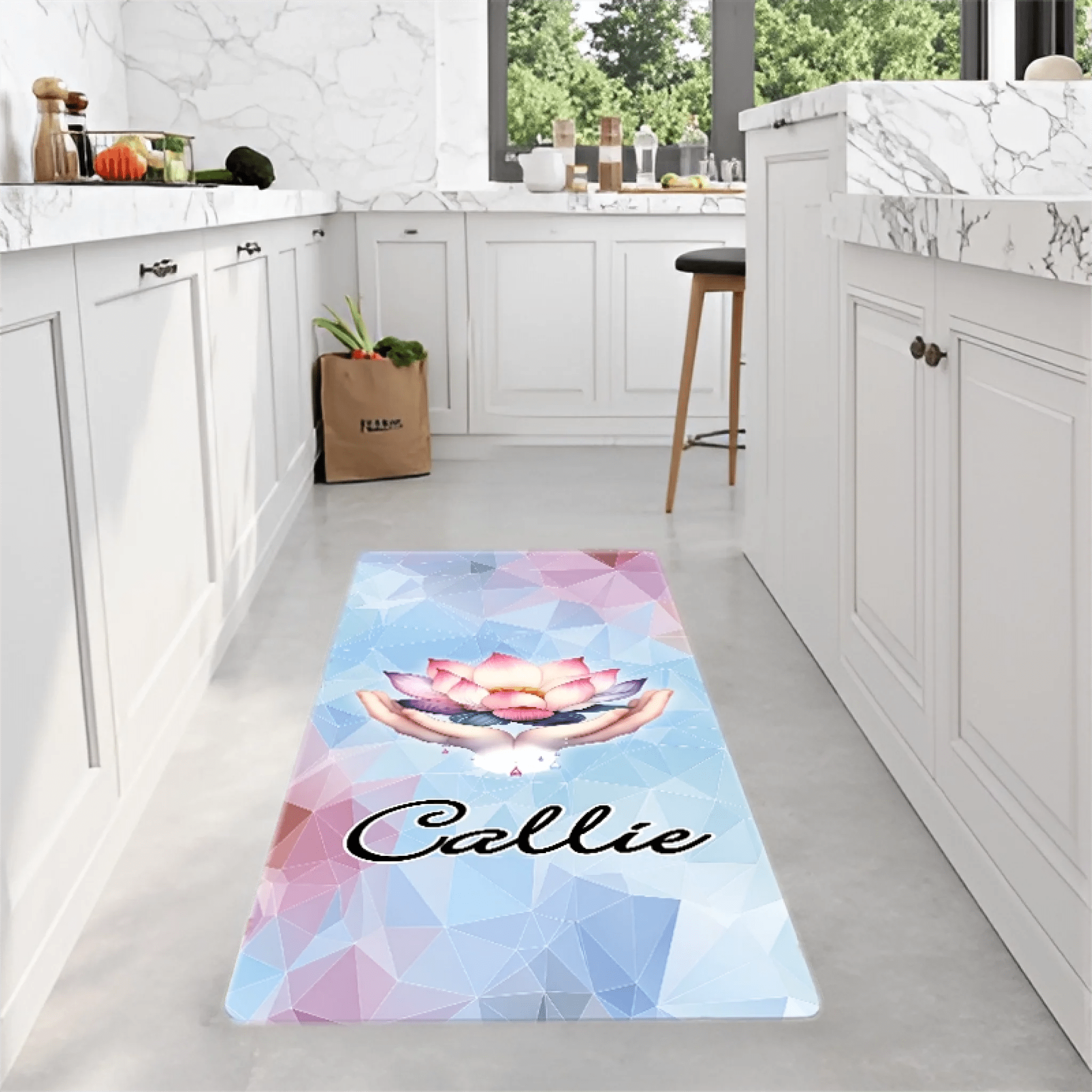 Custom Name Watercolor Lotus Flower Super Absorbent Runner Rug – Personalized Fitness and Yoga Mat, Non - Slip Sports Accessory, Perfect Birthday or Christmas Gift for Women 1032836 - DiyGiftly