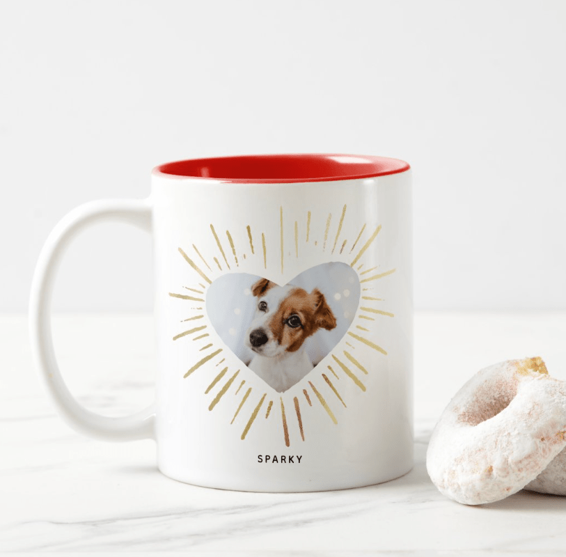 Custom Pet Dog Photo Modern Gold Heart Two - Tone Coffee Mug – Personalized Name and Picture Cup for Dog Lovers, Unique Gift for Pet Owners, Birthday, Christmas, or Pet Memorial Keepsake 28925952 - DiyGiftly