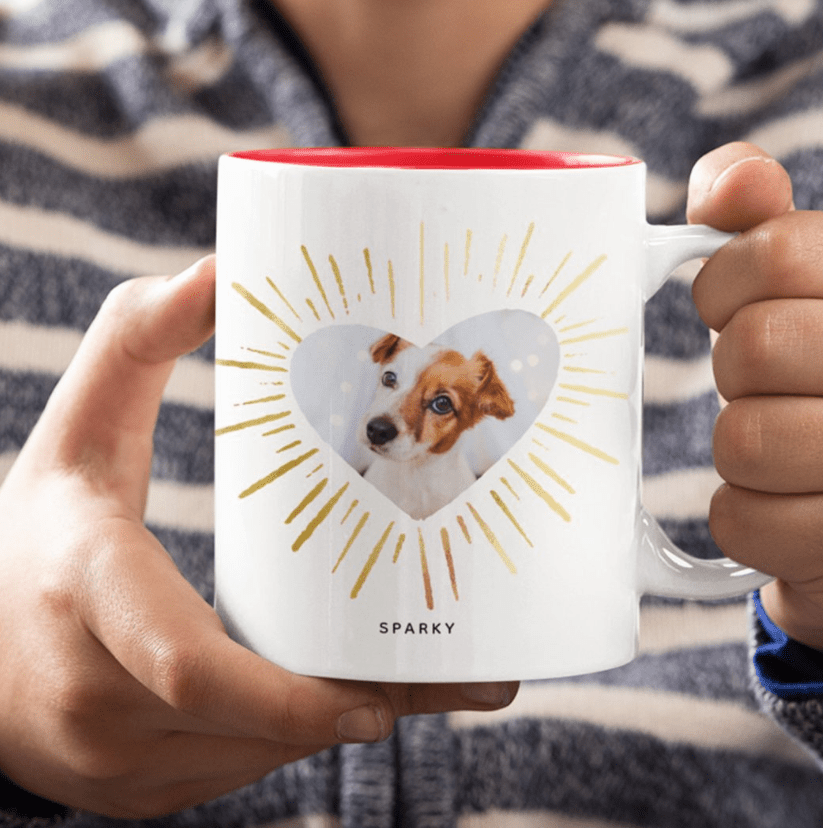 Custom Pet Dog Photo Modern Gold Heart Two - Tone Coffee Mug – Personalized Name and Picture Cup for Dog Lovers, Unique Gift for Pet Owners, Birthday, Christmas, or Pet Memorial Keepsake 28925952 - DiyGiftly