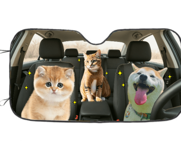 Custom Pet Photo Auto Windshield Sun Shade, Personalized Cat Picture Block UV Rays Sun Visor Protector Car Sunshade, Gifts for Dad boyfriend 43271936 - DiyGiftly