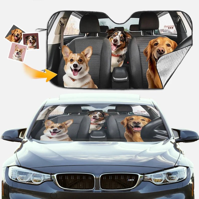 Custom Pet Photo Auto Windshield Sun Shade, Personalized Dog Picture Block UV Rays Sun Visor Protector Car Sunshade, Gifts for Dad boyfriend 22801664 - DiyGiftly