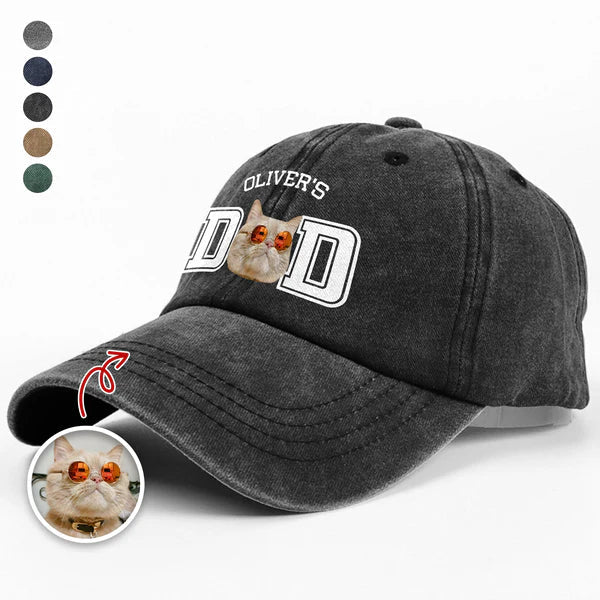 Custom Pet Photo Baseball Cap – Personalized Dog Cat Face Embroidered Style Washed Denim Hat for Pet Moms & Dads 26451712 - DiyGiftly