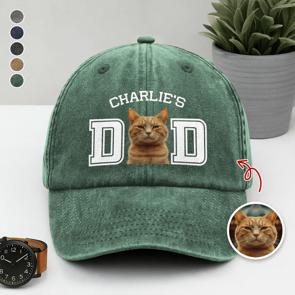 Custom Pet Photo Baseball Cap – Personalized Dog Cat Face Embroidered Style Washed Denim Hat for Pet Moms & Dads 26451712 - DiyGiftly