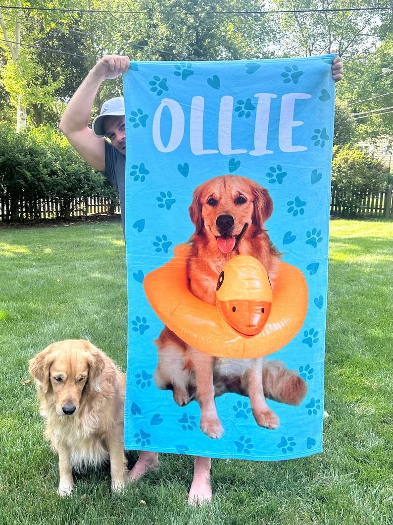 Custom Pet Photo Beach Towel with name, Dog Picture Beach Towel, Kids Personalized Cat Face Bath Towel, Pet Pool Towel, Dog Lover Mom Gift 83945728 - DiyGiftly